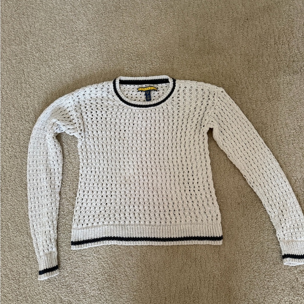 Prince & Fox White Knit Top with Navy Trim